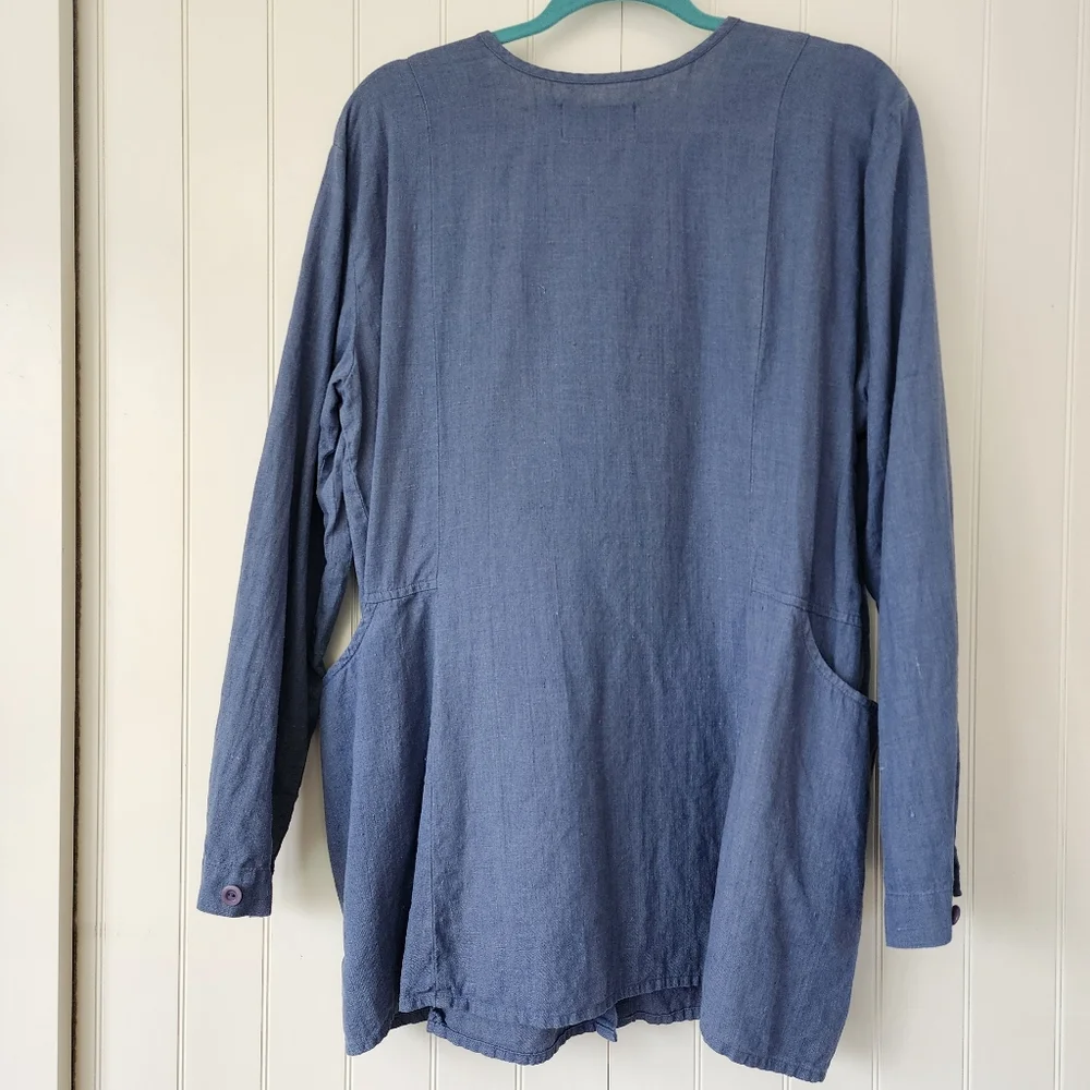 Flax Lightweight Long-Sleeve Linen Button Cardigan - Dusty Blue - Picture 2 of 12